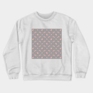 Pink Rose Illustrative Pattern on Gray Crewneck Sweatshirt